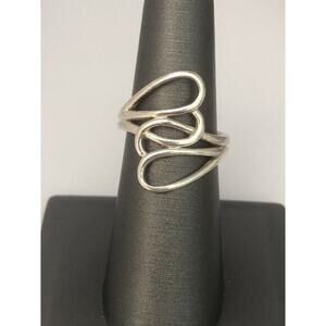 Sterling Silver Modernist Bypass Interlocking Hearts Celtic Ring Sz 6.5